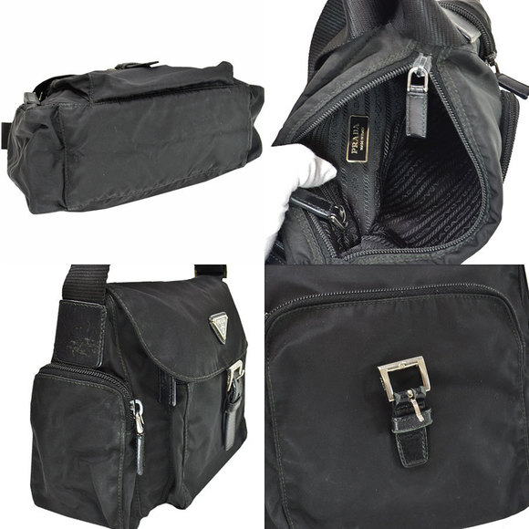 Prada Chain Black Shoulder Leather Bag Nylon - Picture 1 of 3